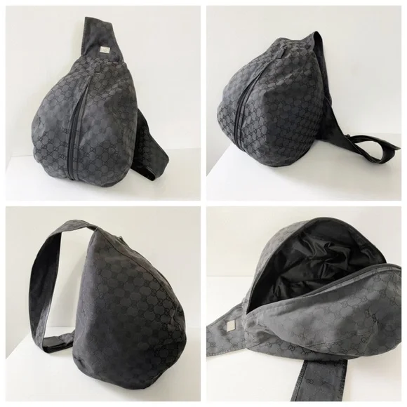 Gucci black monogram canvas and leather Y2K sling backpack bag - Picture 2 of 11